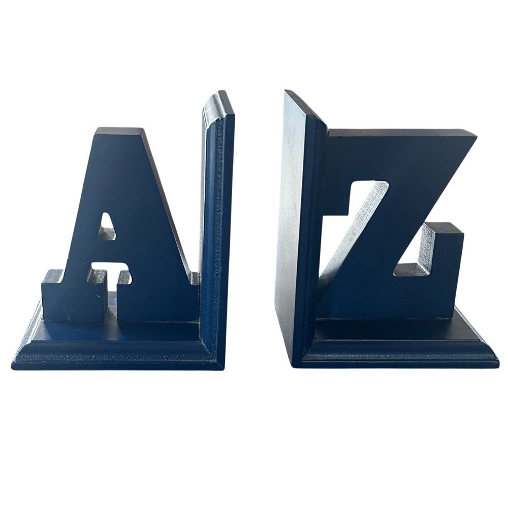 Alphabet Bookends Navy Blue Wood A-Z Letters Academic Nursery Decor Library Home